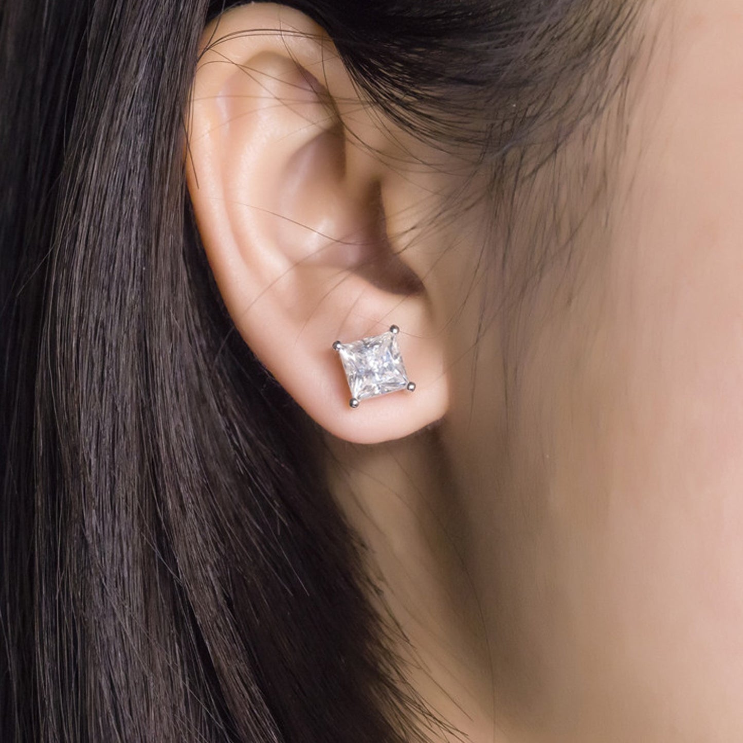 Princess Cut Stud (Single - 片耳) (0.30ct ~ 1.50ct)